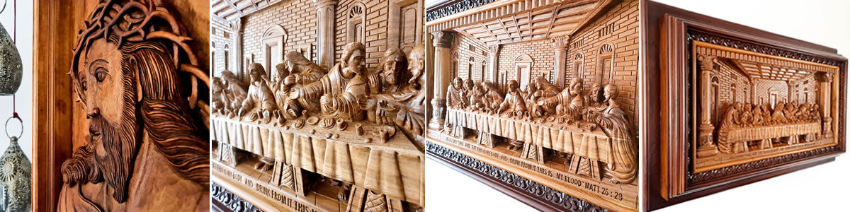 Leonardo Da Vinci Jesus The Last SuppHand Carved Teak Wood Renaissance Wall Art. Christianity Bible Prayer Holy Christ Cross