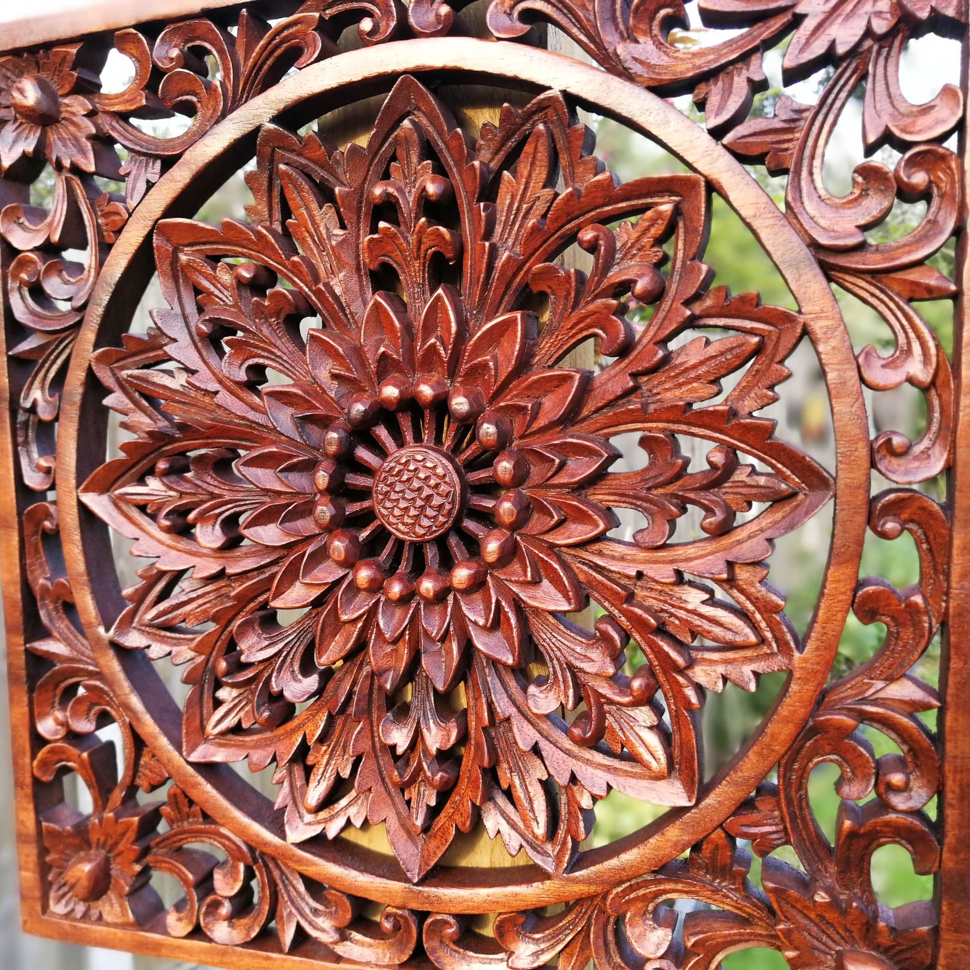 Hand Carved Wooden Decorative Wall Art Panel Mandala Yoga Peace