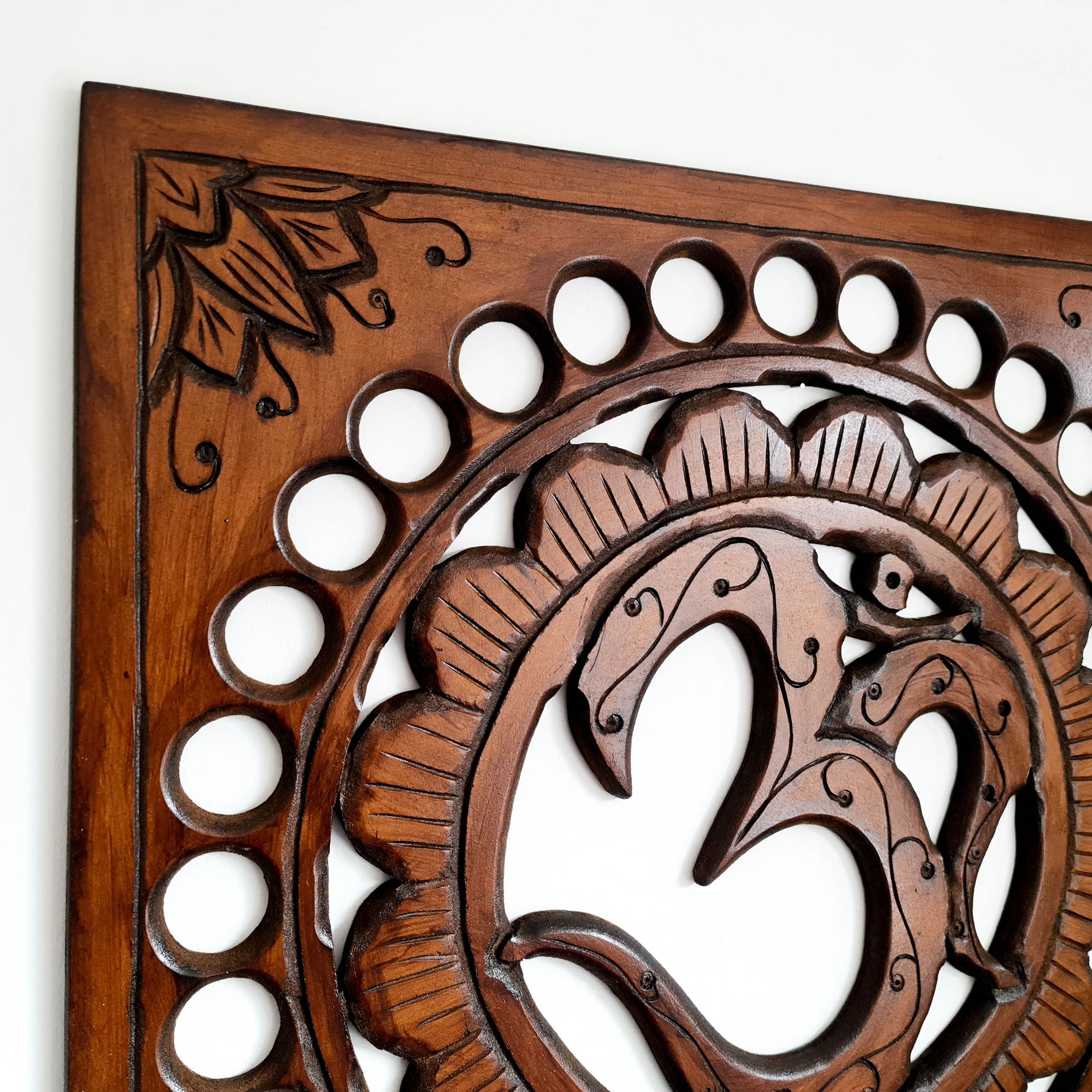 Hand Carved Wooden Wall Art Decorative Mandala Om Yoga Mandir Panel