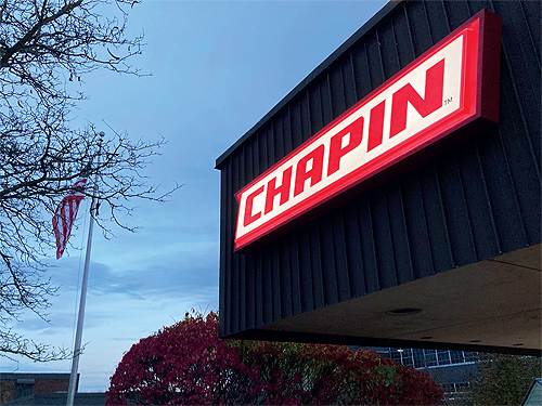 Chapin International Building Sign - Chapin Logo, backlit Chapin sign