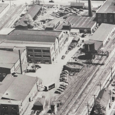 Aerial of factory - black and white image