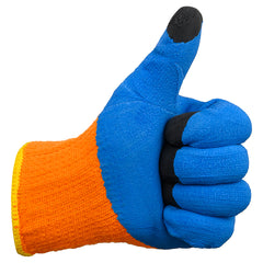 Garden gloved hand - blue giving thumbs up symbol