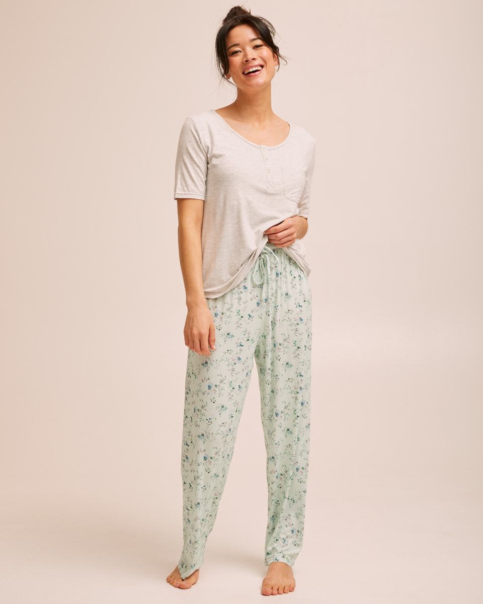 Bamboo Snap Tee Nursing Pyjama Set - Grey - Peachymama