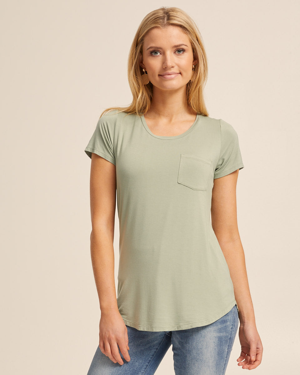 Scoop Hem Bamboo Nursing Tee - Khaki - aheadtohealth - 2