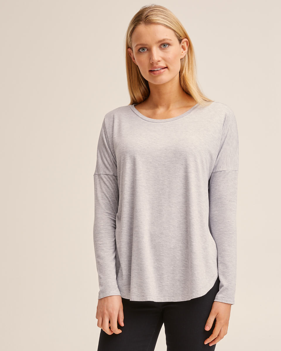 Bamboo Long Sleeve Nursing Tee - Black - Peachymama