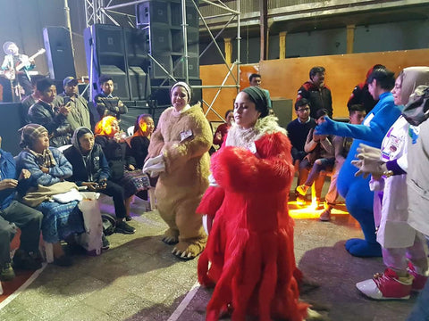 Kids festival characters at Christmas party Totonicapan Guatemala