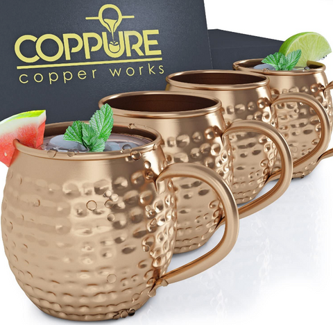 CopPure Moscow Mule Copper Mugs Pure 100% Solid Unlined Cups Set of 4