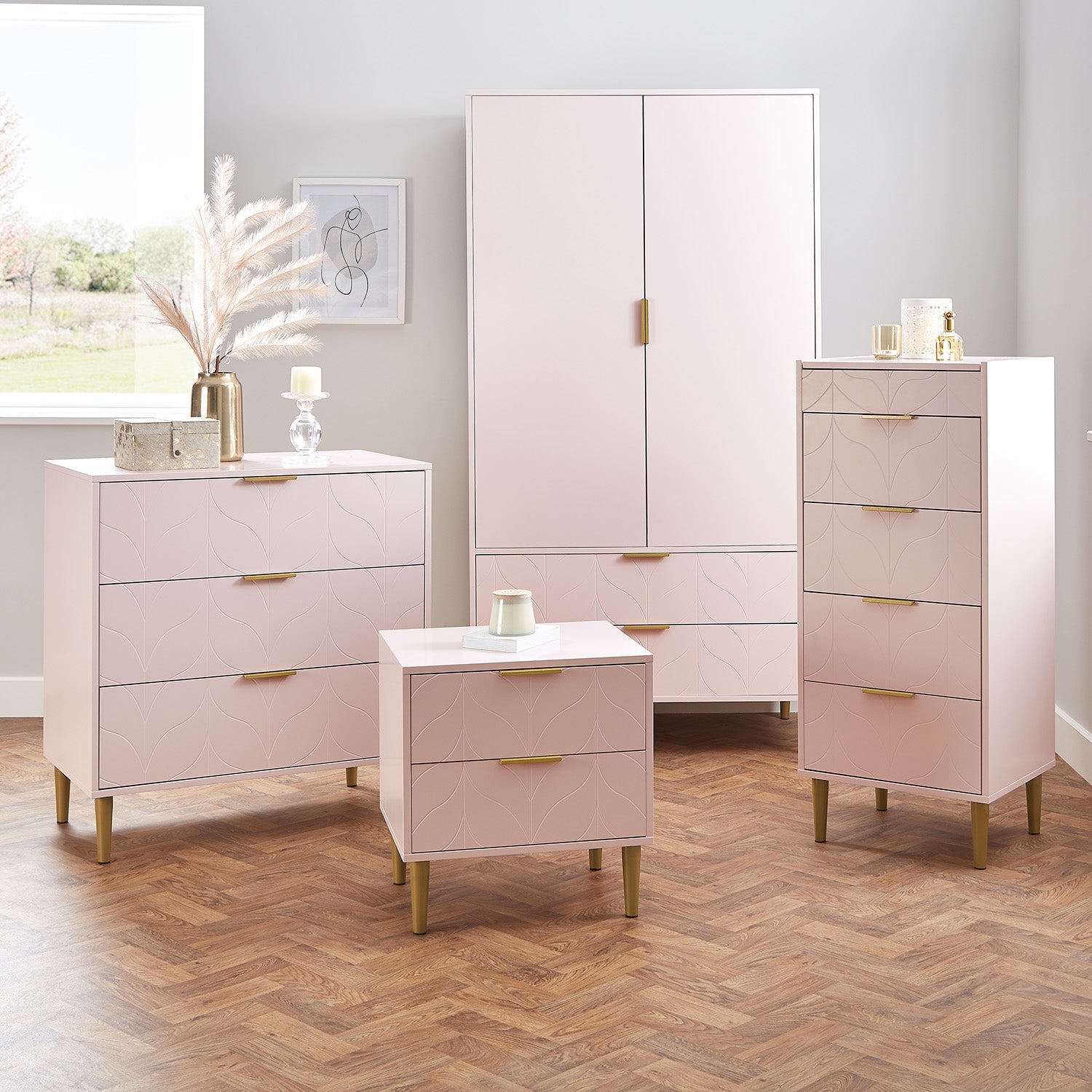 Maddie Chest of Drawers Pink and Brass