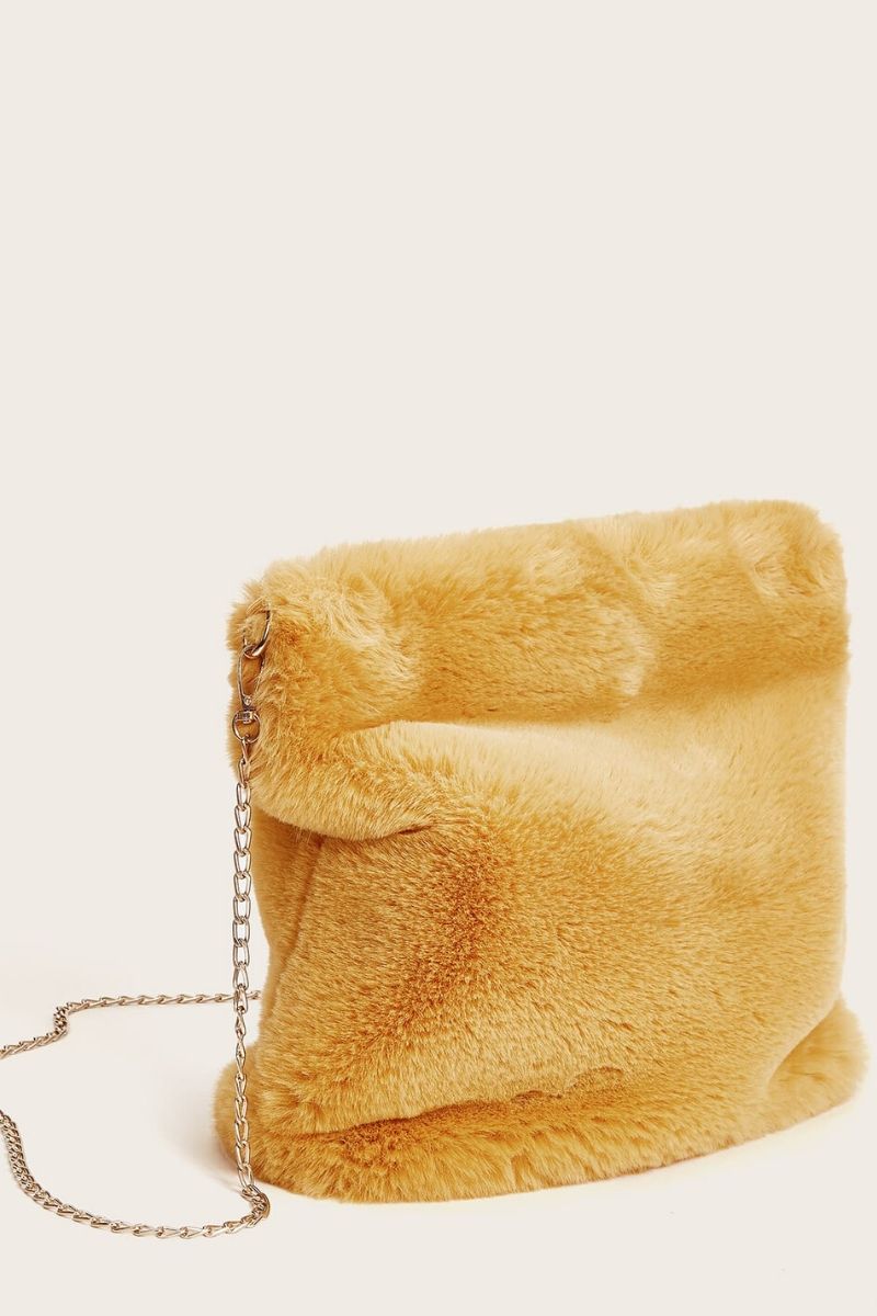 yellow fur purse