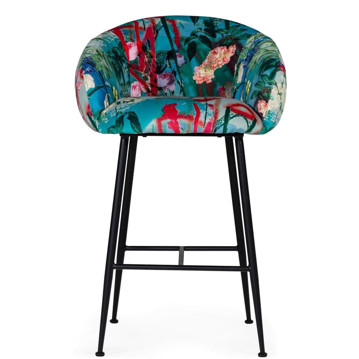 Tropical Print Velvet Bar Stool