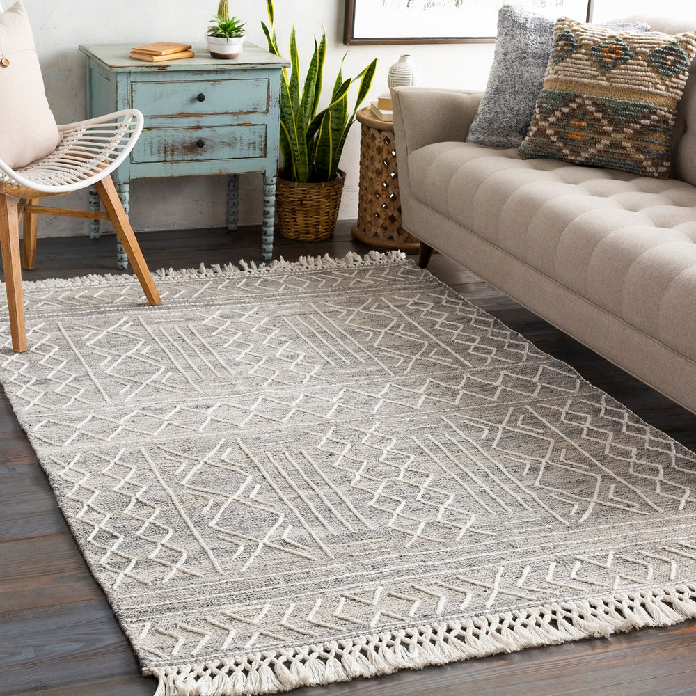 Tilde Charcoal and Ivory Striped Modern Wool Rug