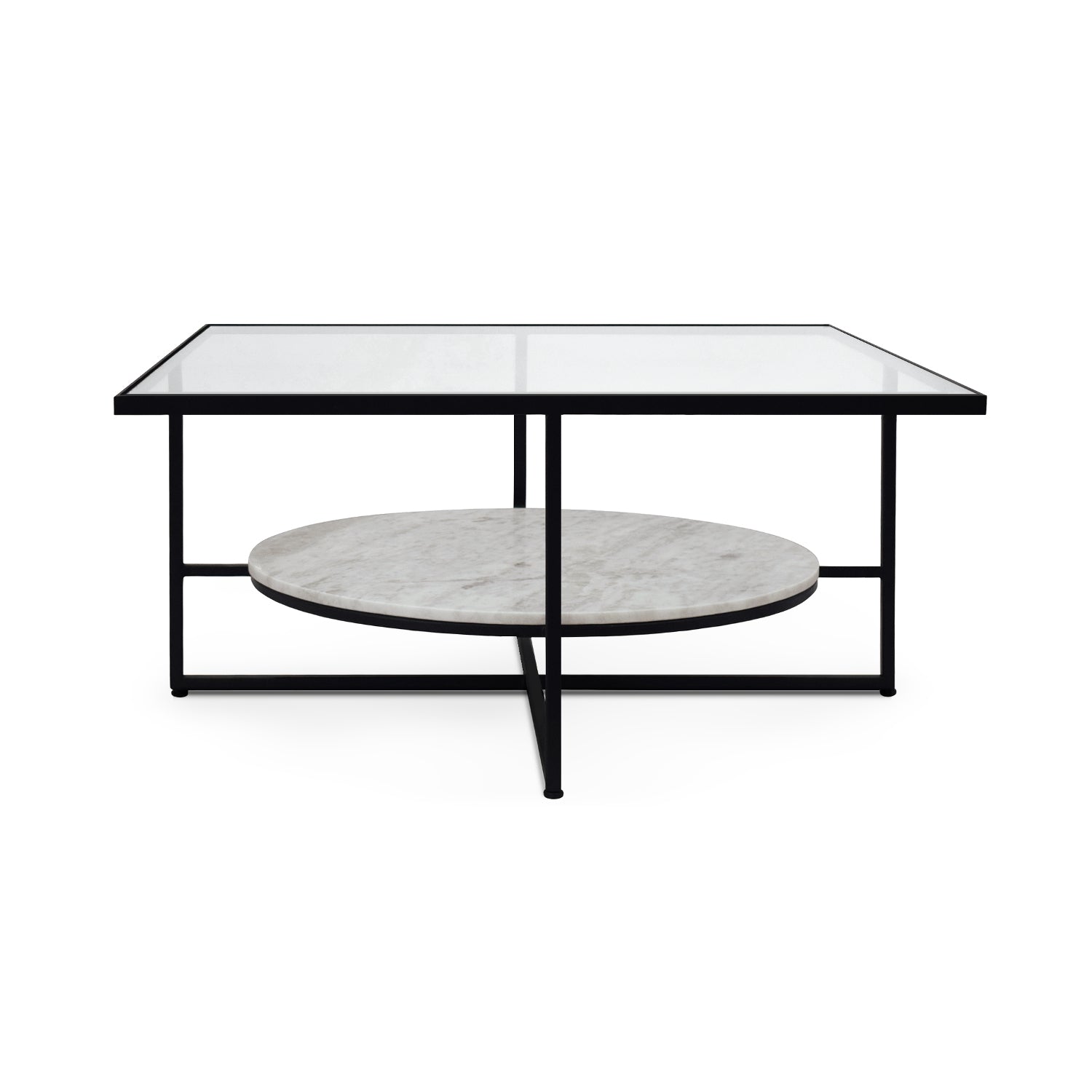 Nova Glass Top Marble Shelf Square Coffee Table