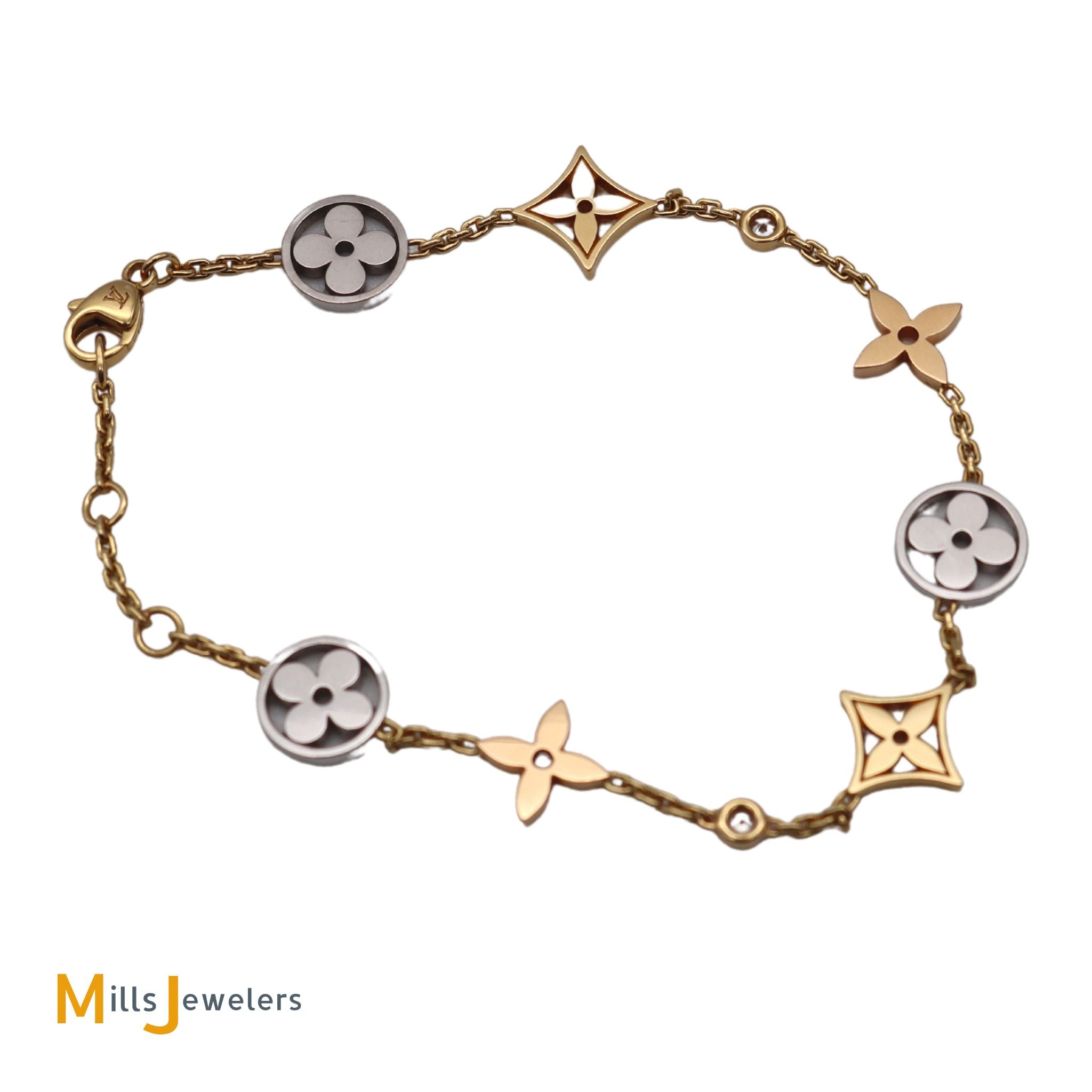 Louis Vuitton Flower Motif Gold Tone Station Bracelet