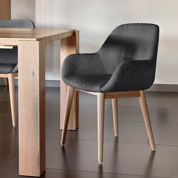 grey fabric dining chairs with oak legs