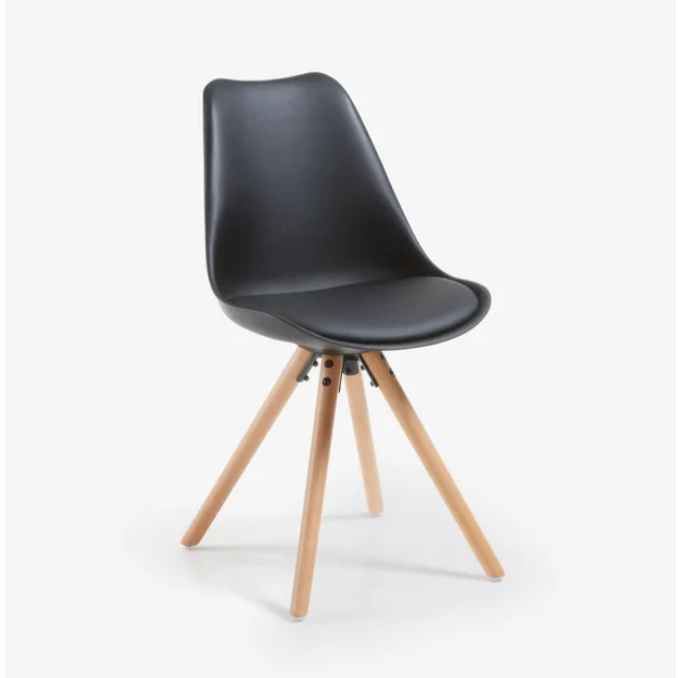 black dining chair with wooden legs