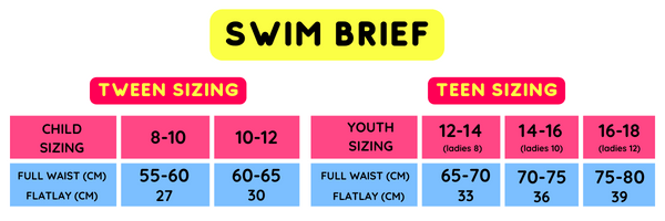 Knicked Period Swim Brief Size Chart