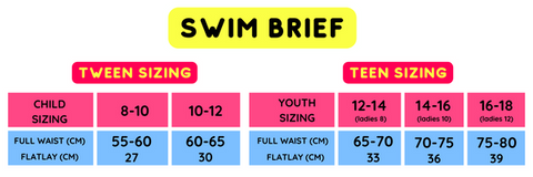 Swim brief sizing chart