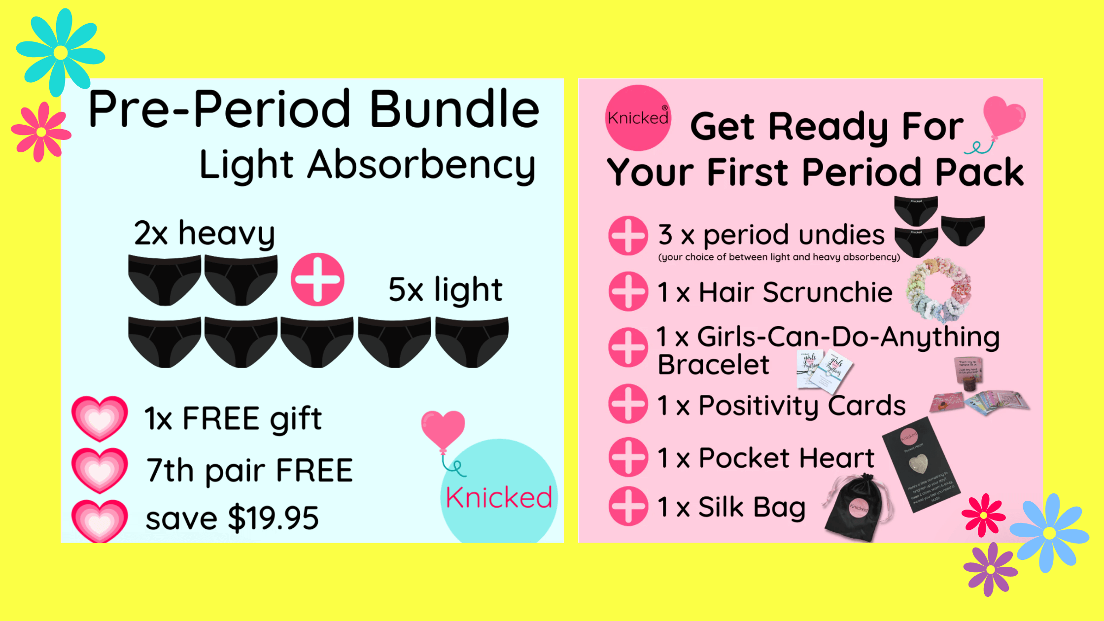 Knicked Period Underwear bundles, pre-period underwear