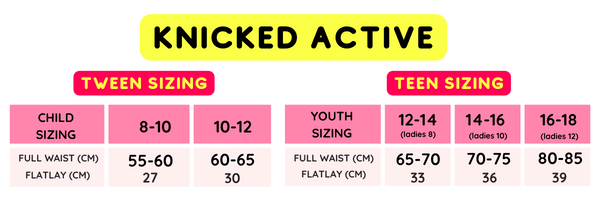 knicked sizing chart Active