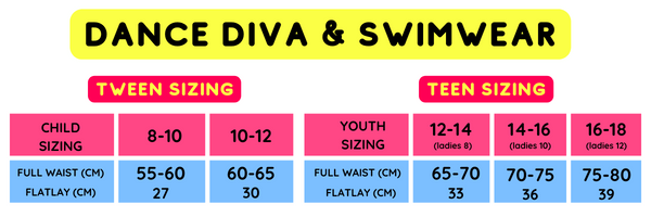 knicked sizing chart Dance Diva