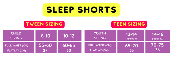 knicked sleep shorts sizing