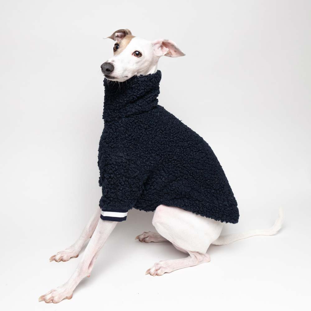 Italian Greyhound Fluffy Reversible Turtleneck Sweater Navy | IGGY DOGWEAR