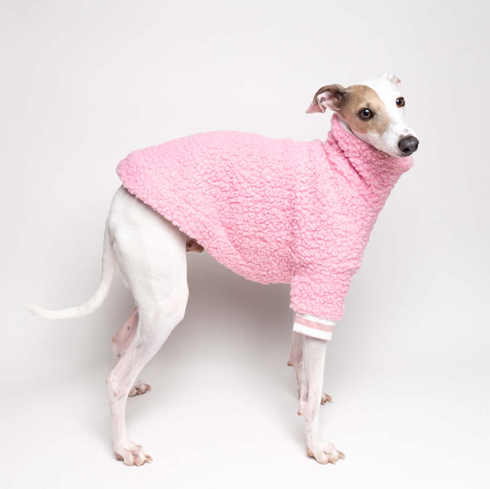 Italian Greyhound Fluffy Reversible Turtleneck Sweater Pink | IGGY DOGWEAR