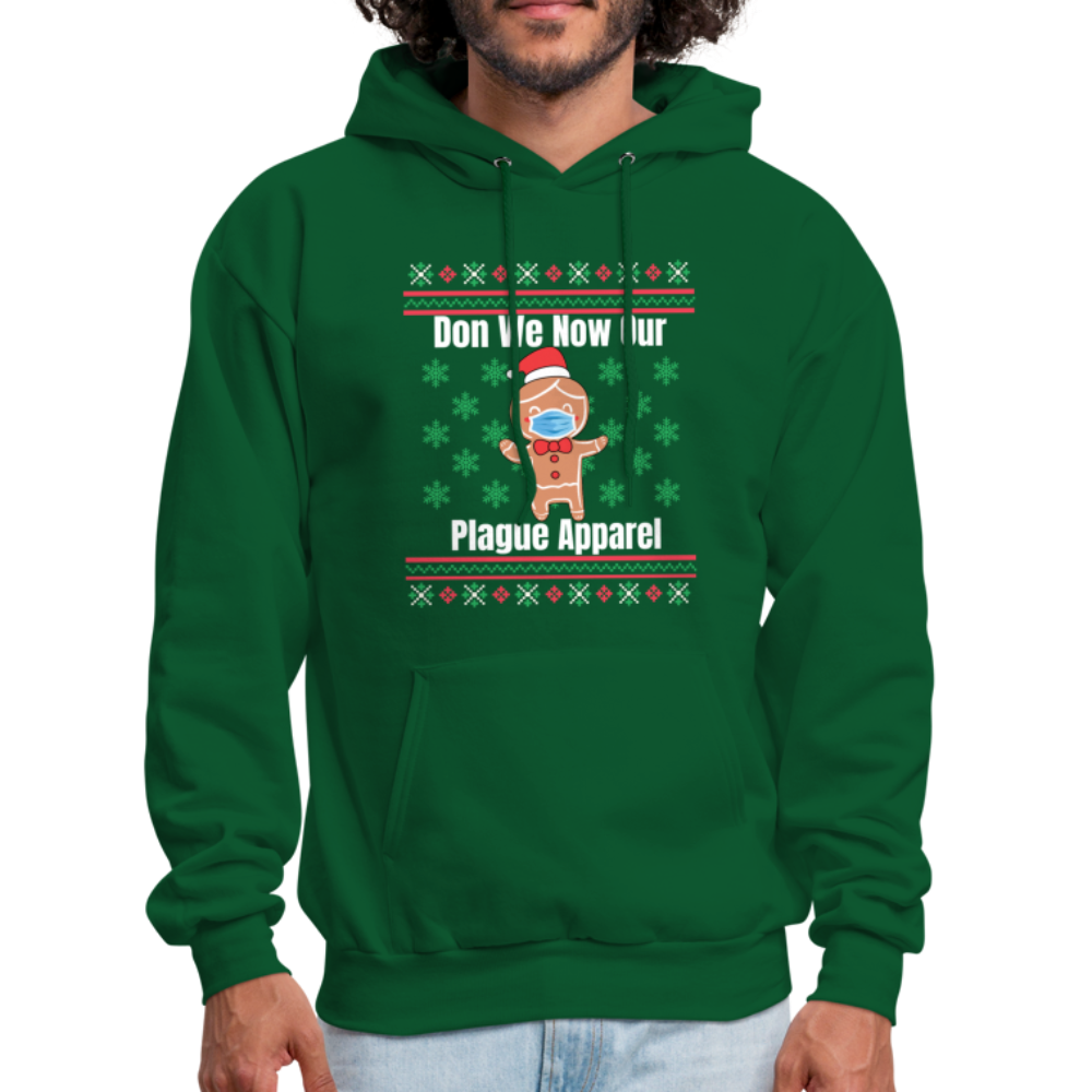 Funny Santa with Mask Don We Now Our Plague Apparel Ugly Christmas Sweater Style Unisex Hoodie - forest green