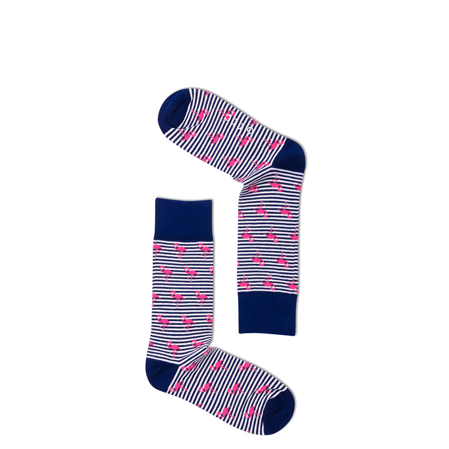 FLAMINGOS SOCKS - NAVY STRIPE