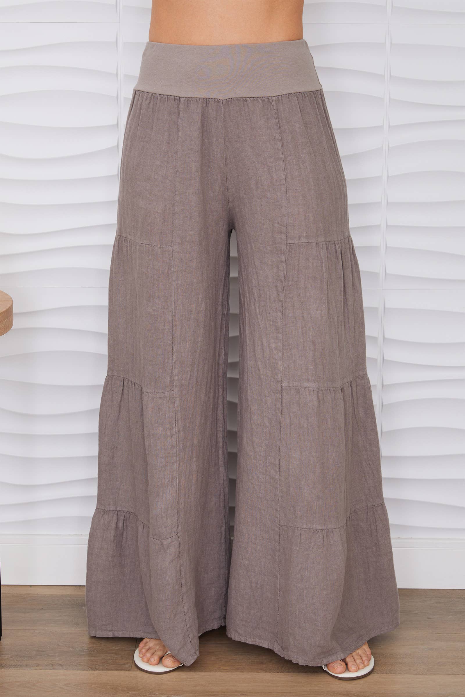 Linen Tiered Palazzo Pants Mocha