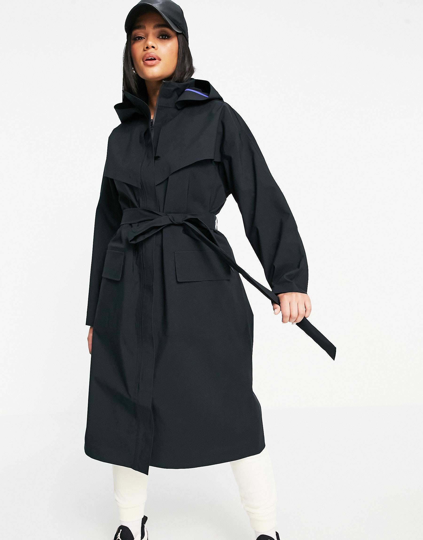 nike woven trench coat in black