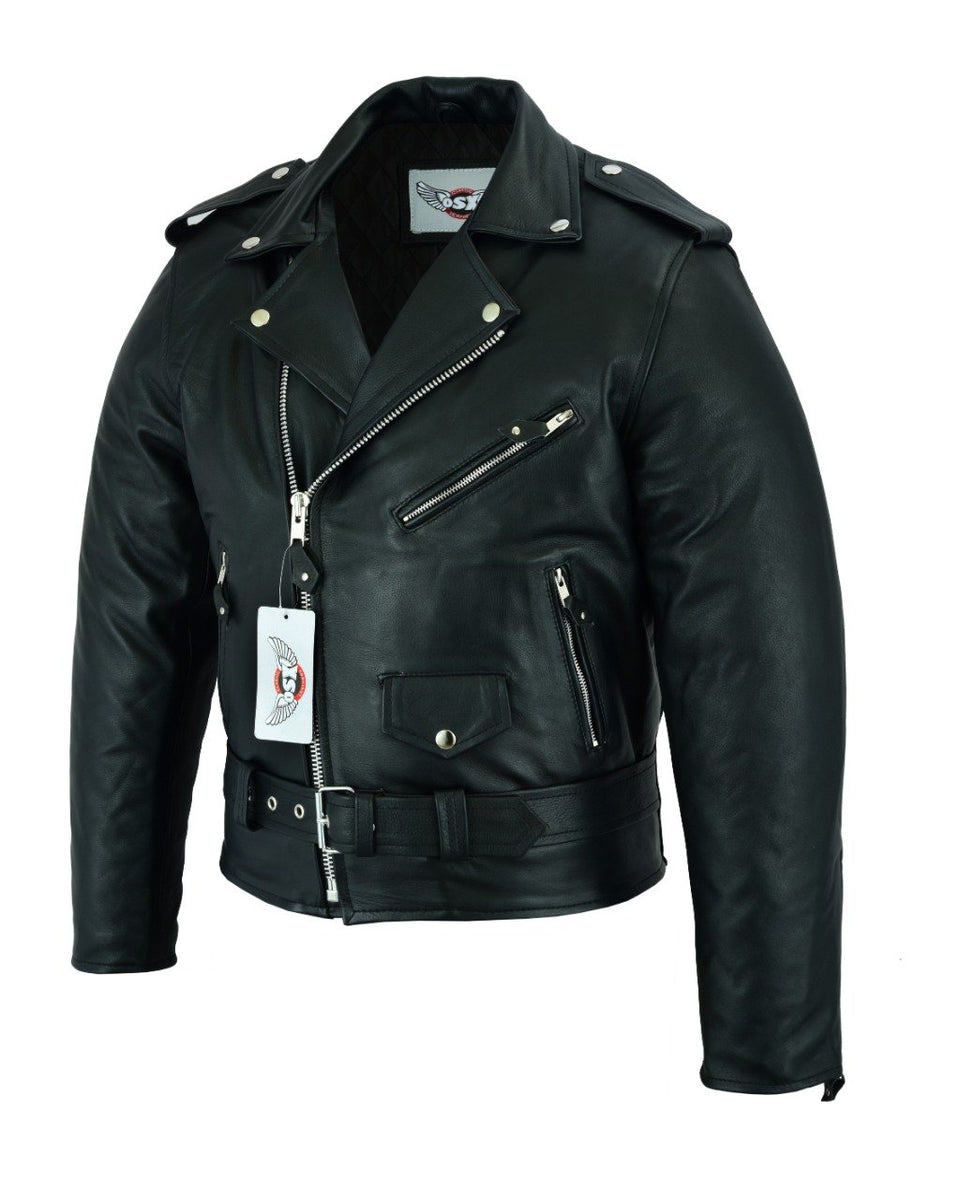 Classic Brando biker leather jacket in natural waxy cowhide.113 ...
