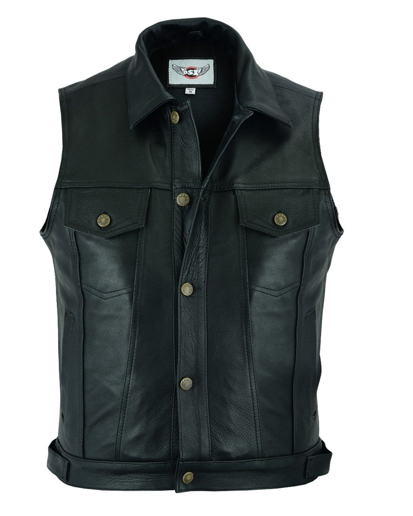 Biker Cut-off Levi Style Trucker Vest in Black Natural Cowhide Leather –  osxbikerclothing