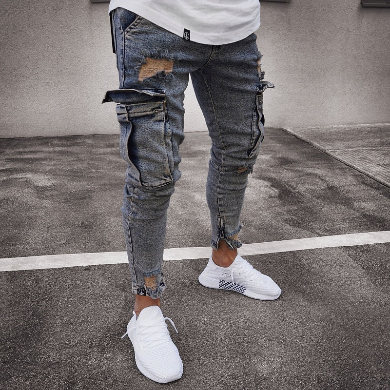 2019 Mens Denim Cargo Pants with Side Cargo Pocket Tight Jeans M – Doce Store