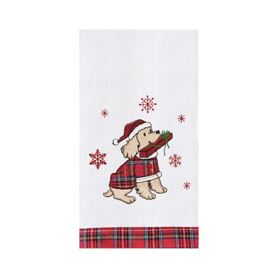 festive dog kitchen towel, pet lovers gift, embroidered christmas kitchen towel