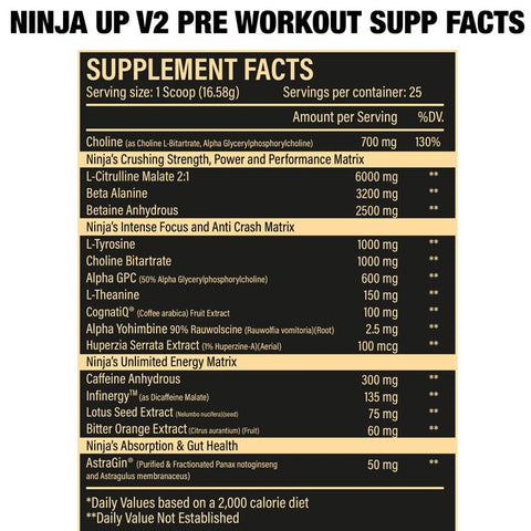 ninja up v2 supp facts