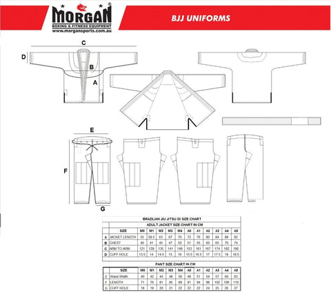 Brazilian Jiu Jitsu Gi Uniform size guide