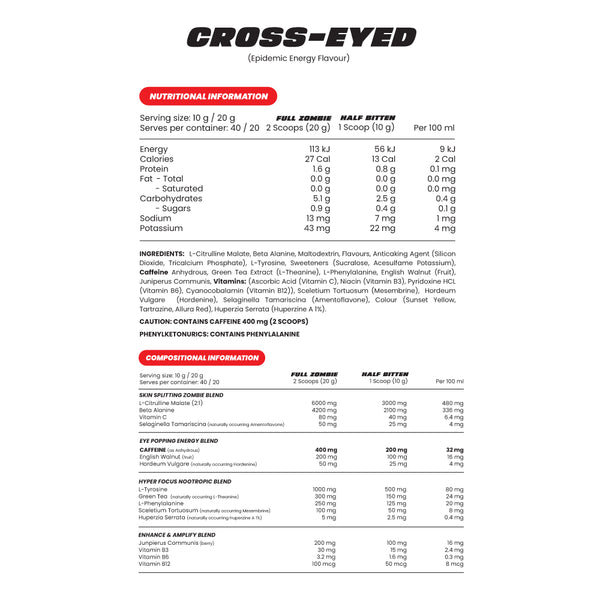 Zombie Labs Cross-Eyed | Extreme Pre-Workout - Facts