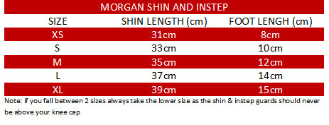 Shin guard size chart - Professional in step