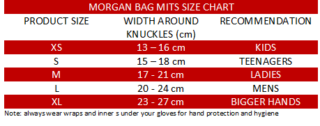 The Fitness Hero Classic MMA Fighting gloves by Morgan Sports size guide