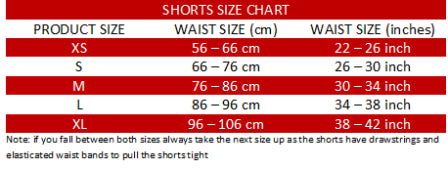 Muay Thai Shorts size guide