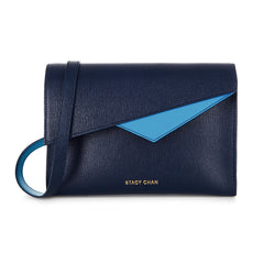 Navy Blue Leather Cross Body Bag Designer Stacy Chan