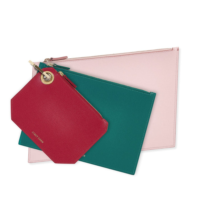 Ava Pouch Set in Saffiano Leather | Tropical Triple – Stacy Chan Limited