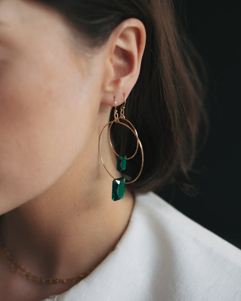 emerald crystal gold filled hoops by momuse