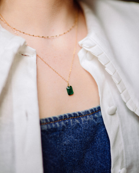 emerald pendant gold filled chain by momuse