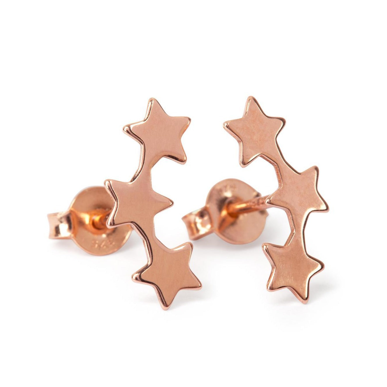 9kt Gold Three Star Stud Earrings