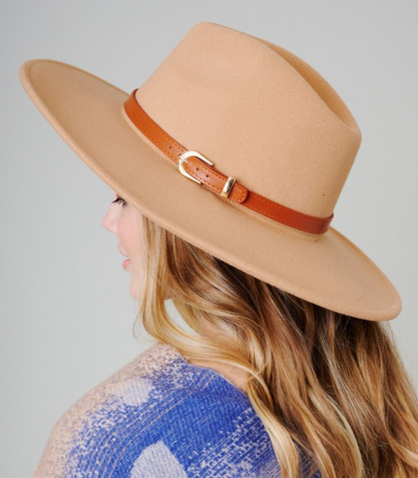 Lia Leather Belt Buckle Strap Fedora Hat