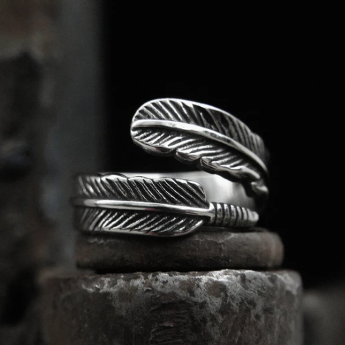 Feather Stainless Steel Ring - Gthic.com - Blog