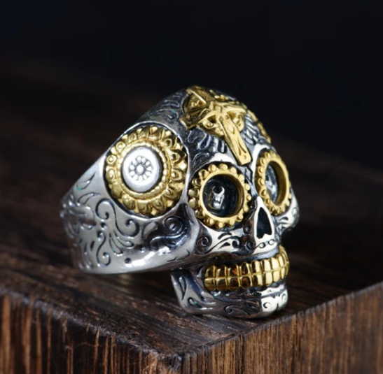Skull and Bones Yale Ring - 322 Secret Society Skull Ring - Silver and Gold  | MasonArtStore