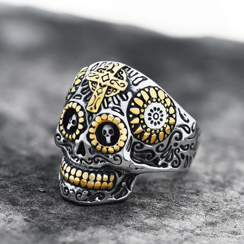 HZMAN Punk Skeleton King Crown Skull Ring, Mens Gothic Vintage Stainless  Steel Ghost Ring Size 7-13 (Gold, 8)|Amazon.com